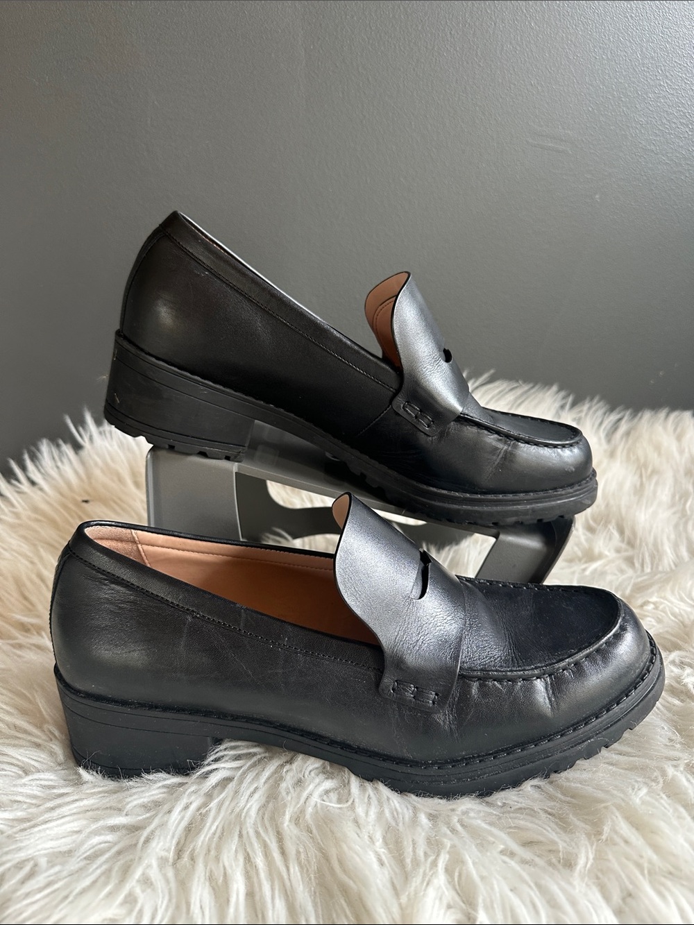 Cole Haan Black Leather Penny Loafers with Brown Insole